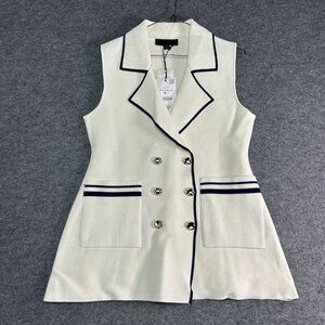 Zara Vest Womens Medium Double Breasted Knit Sleeveless Blazer Nautical Trim